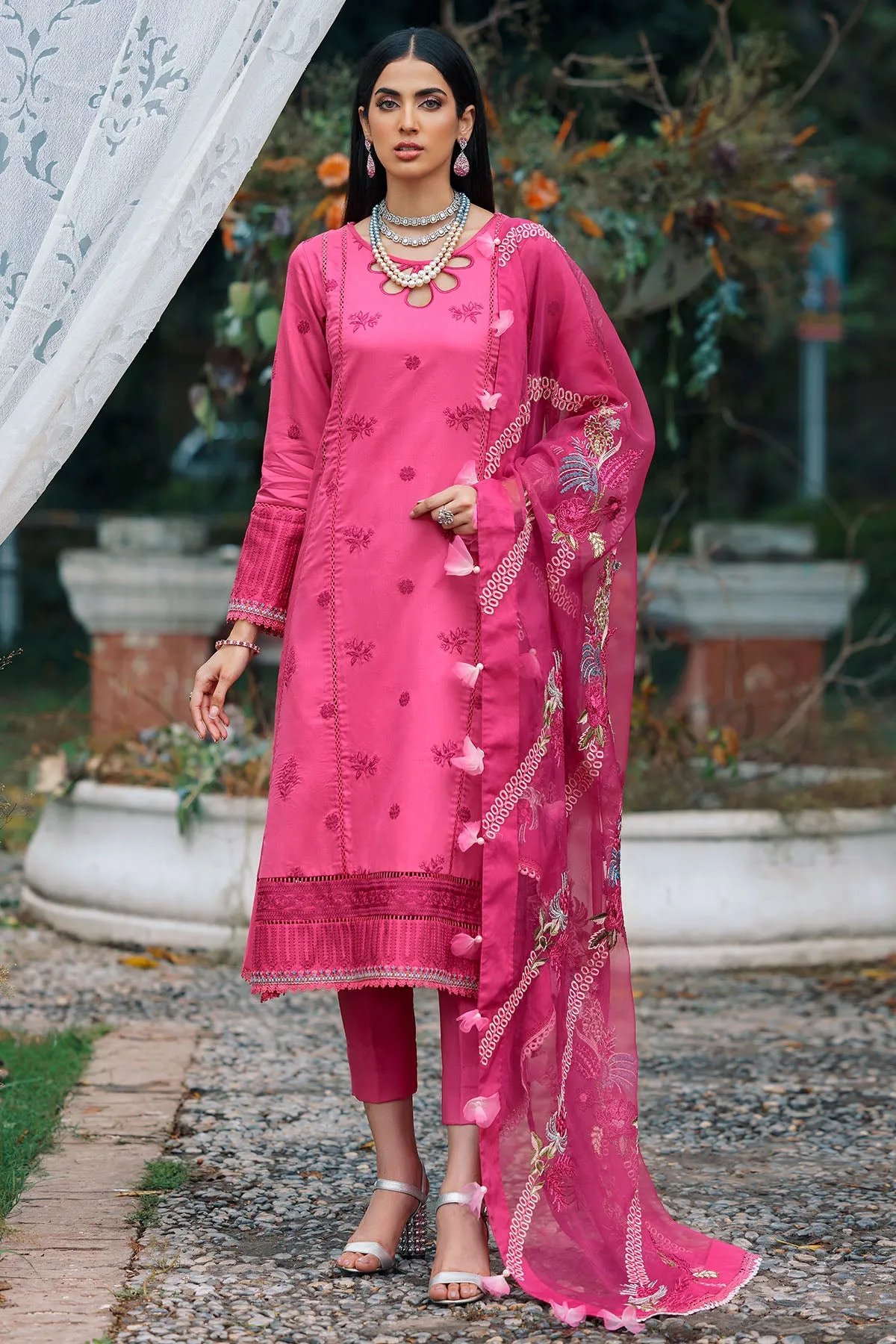 3487-ORIENTAL EMBROIDERED COTTON SATIN UNSTITCHED