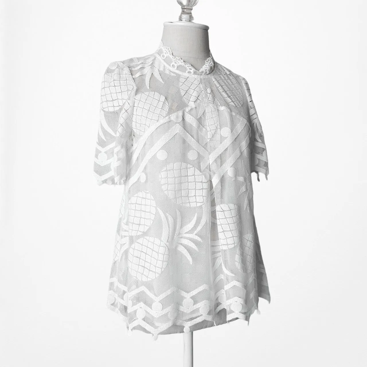 Anthropologie White Lace Sheer Short Sleeve Babydoll Blouse Top Size 2/S