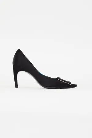 Black Satin Trompette Pump