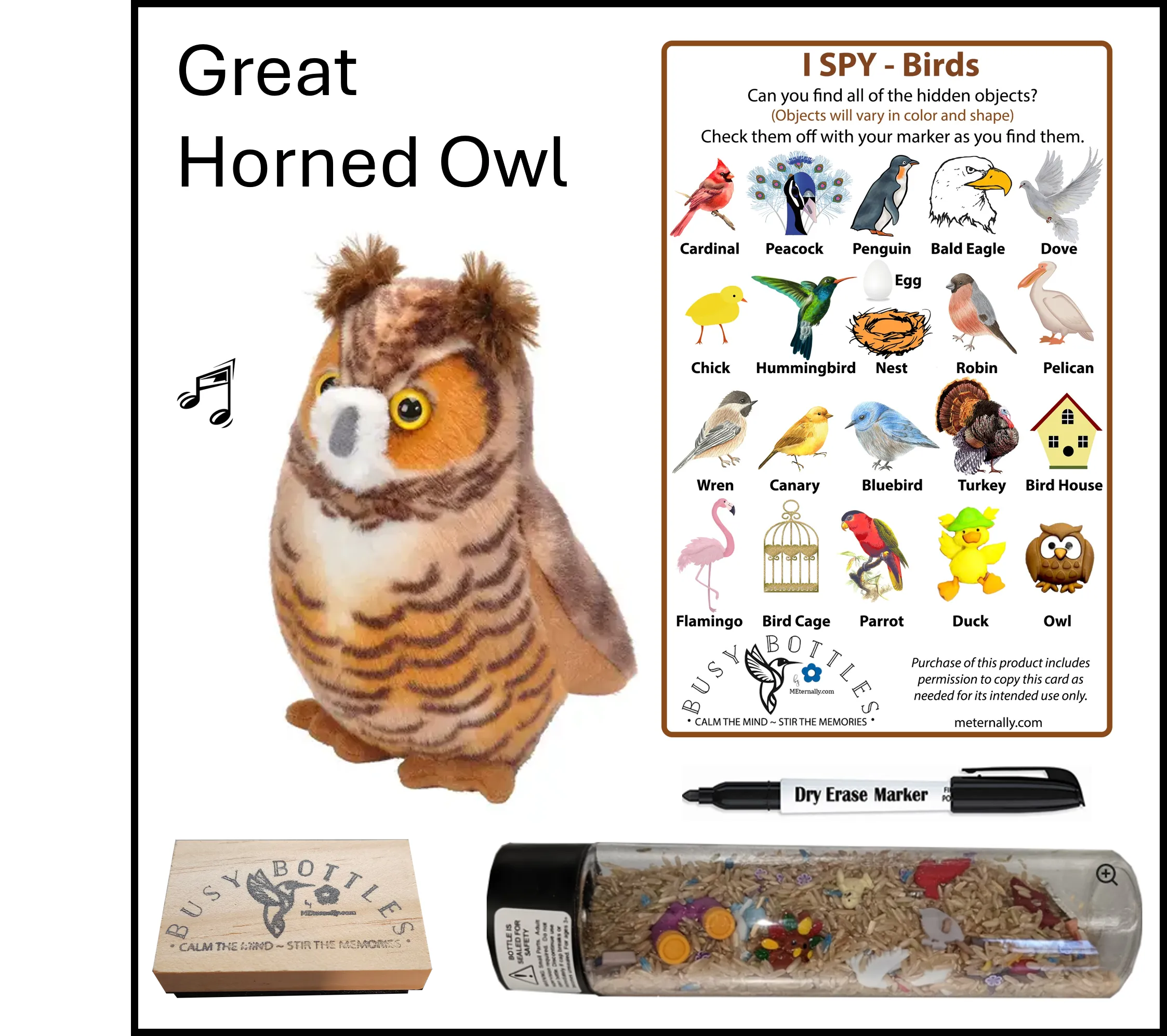 Busy Bottle Mini Kit - Birds Busy Bottle & Audubon Great Horned Owl with Sound