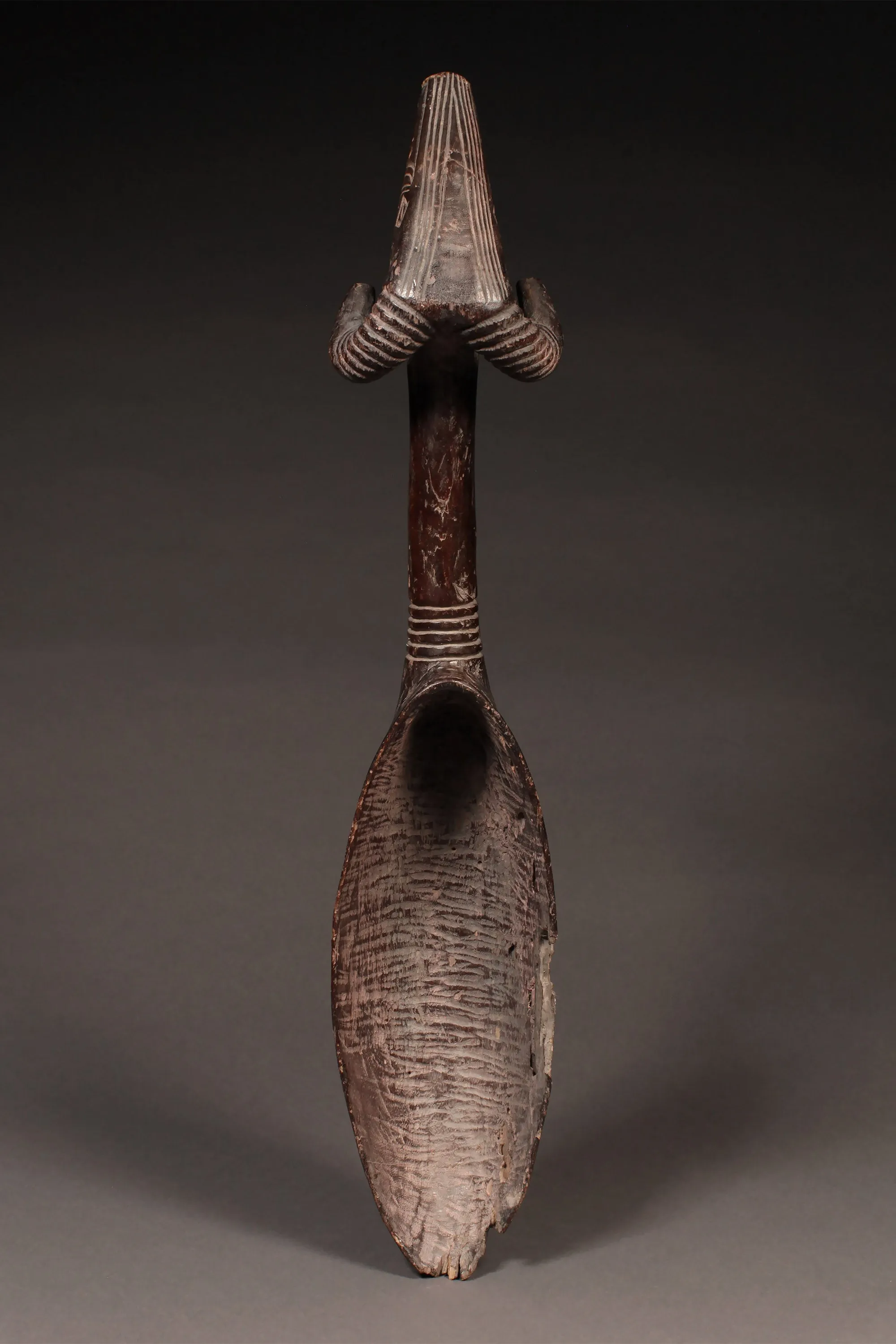 Ceremonial Ladle Spoon with Ram's Head, Carved African Wood, Dan Tribe