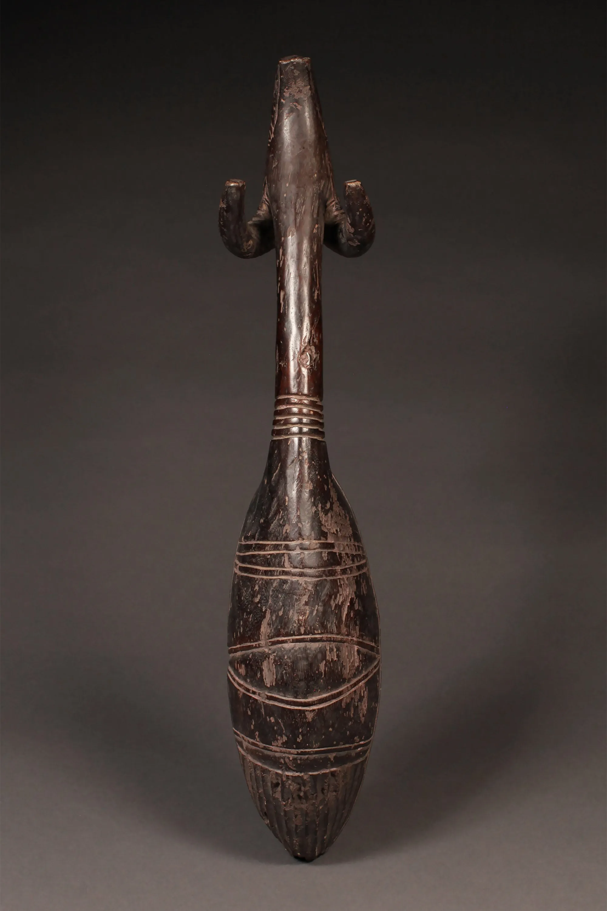 Ceremonial Ladle Spoon with Ram's Head, Carved African Wood, Dan Tribe