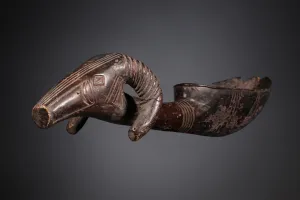 Ceremonial Ladle Spoon with Ram's Head, Carved African Wood, Dan Tribe