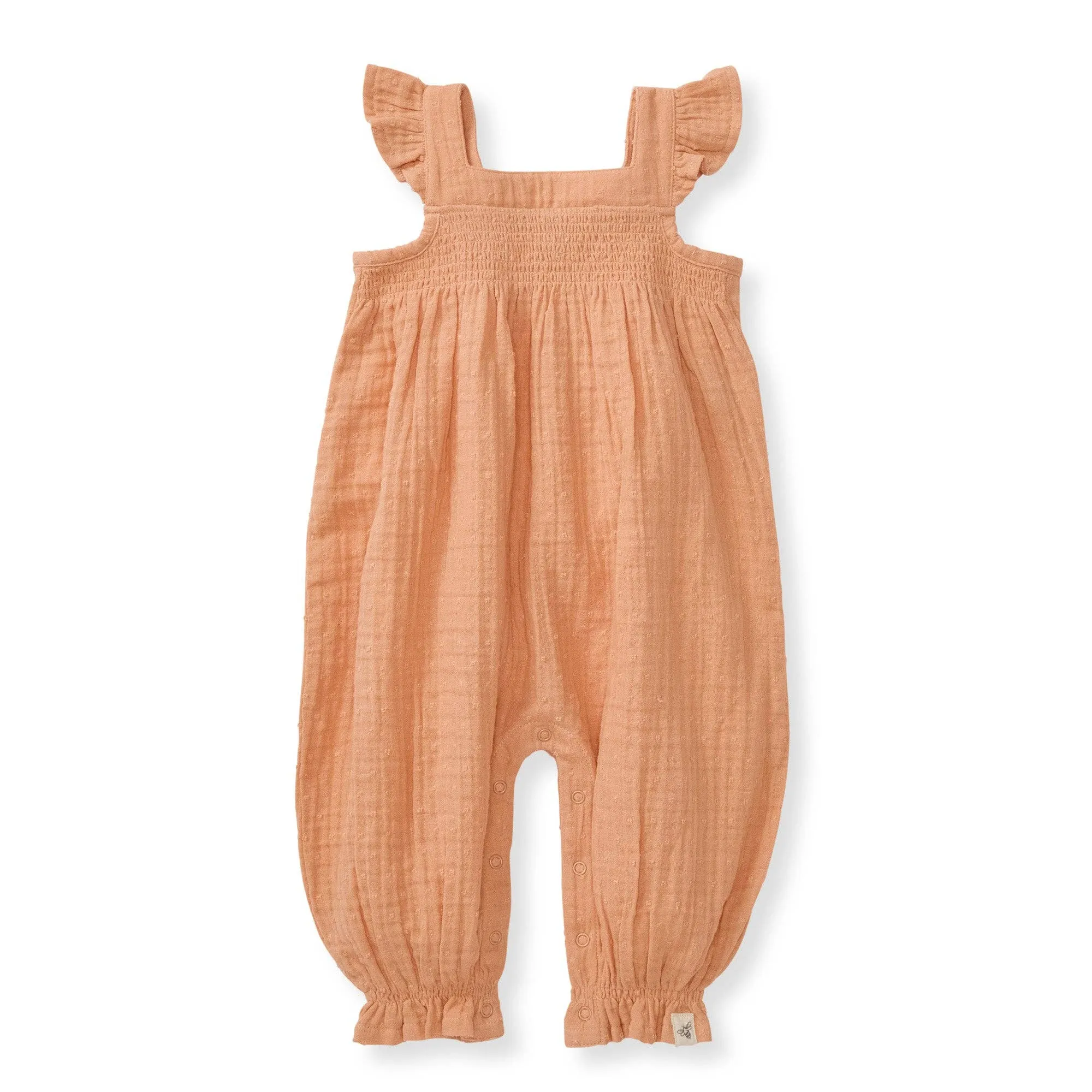 Dotted Muslin Jumpsuit: Peach Puff / 18 Months