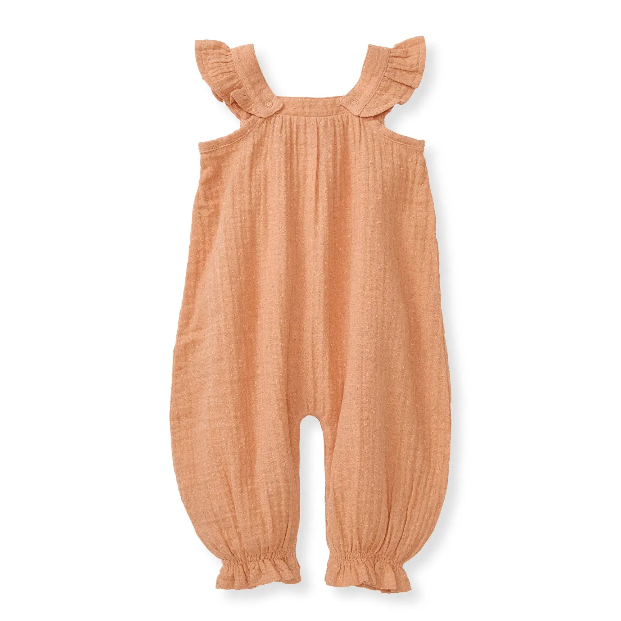 Dotted Muslin Jumpsuit: Peach Puff / 18 Months