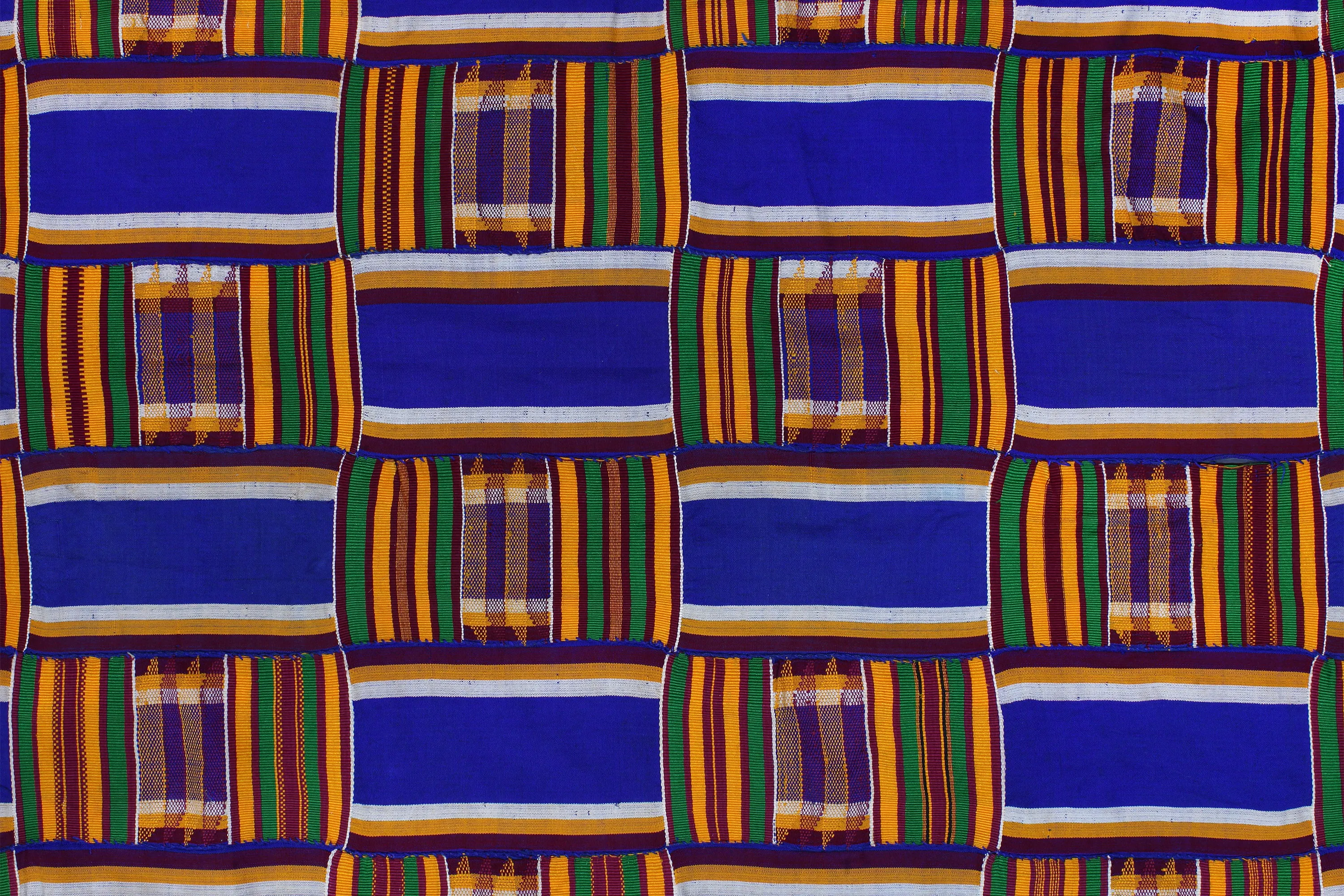 Extra Large, Authentic Ghana Kente, African Hand Dyed Rayon, Woven Cotton, Traditional Ashanti Men Wrap Cloth