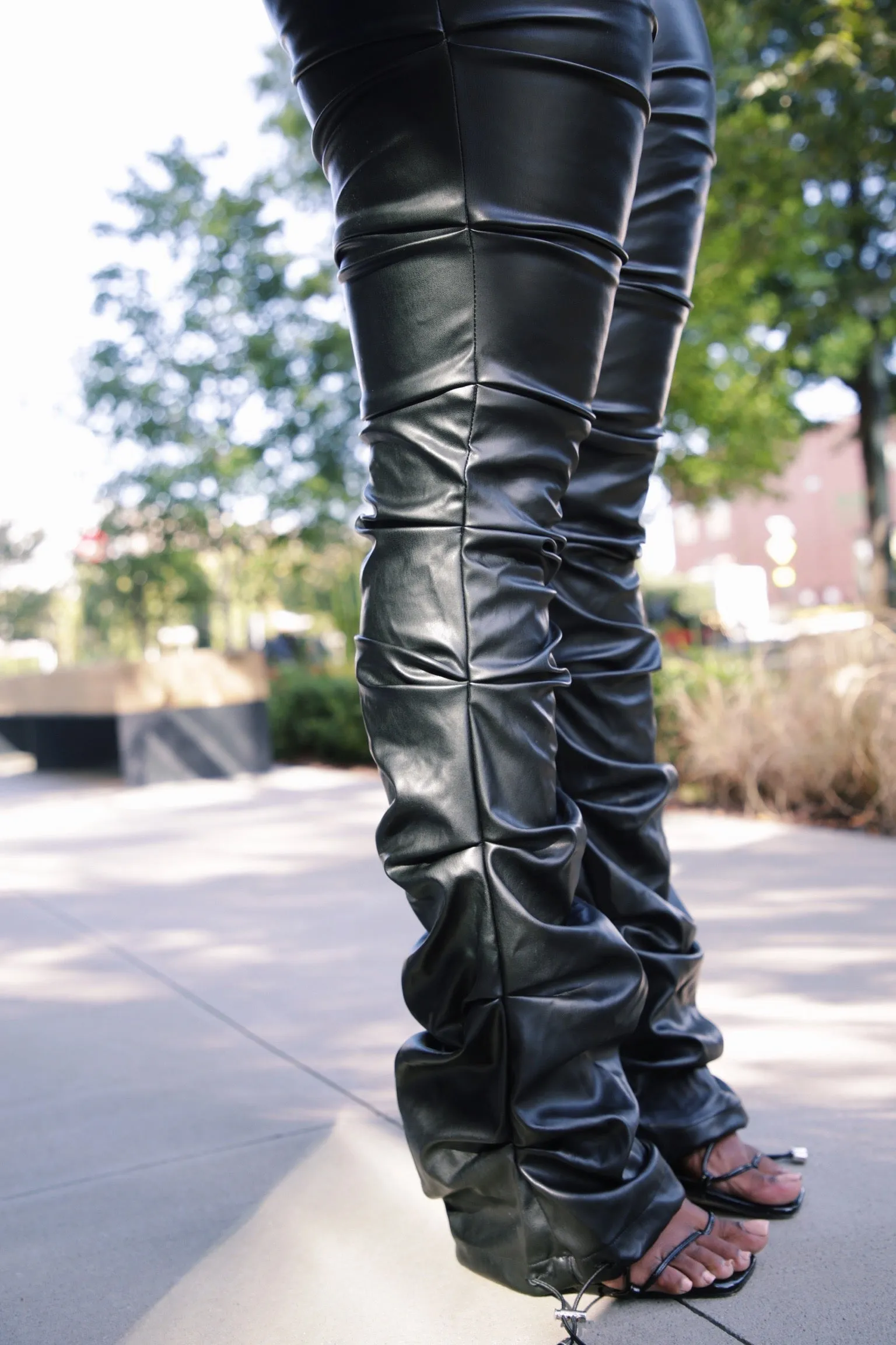 Good Girl Gone Bad | Tacked Vegan Leather Flared Trousers
