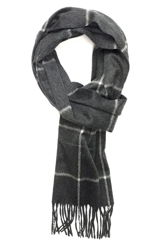 Joshua Ellis Windowpane 100% Cashmere Scarf Grey,White