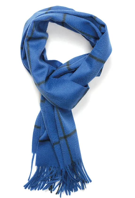 Joshua Ellis Windowpane 100% Cashmere Scarf Sapphire