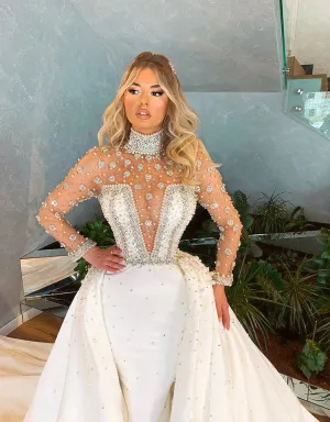 Oaklynn Sheer Neck High  Wedding Dress