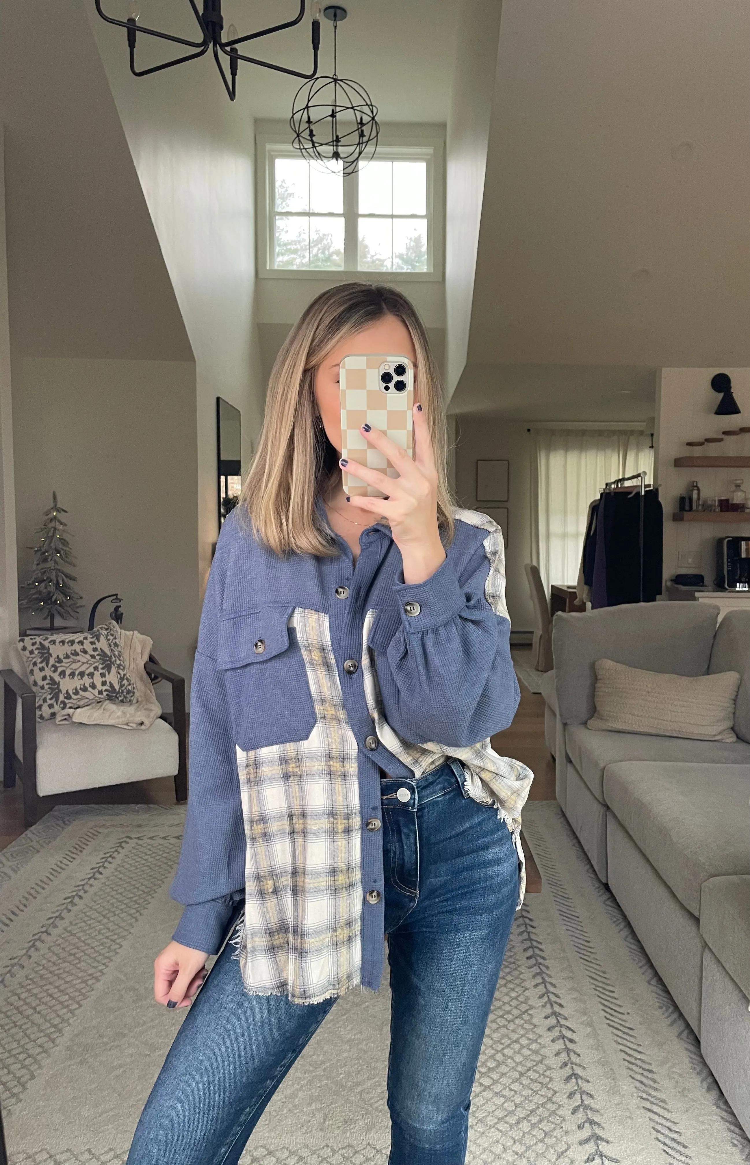 Plaid Waffle Mix Vintage Shacket