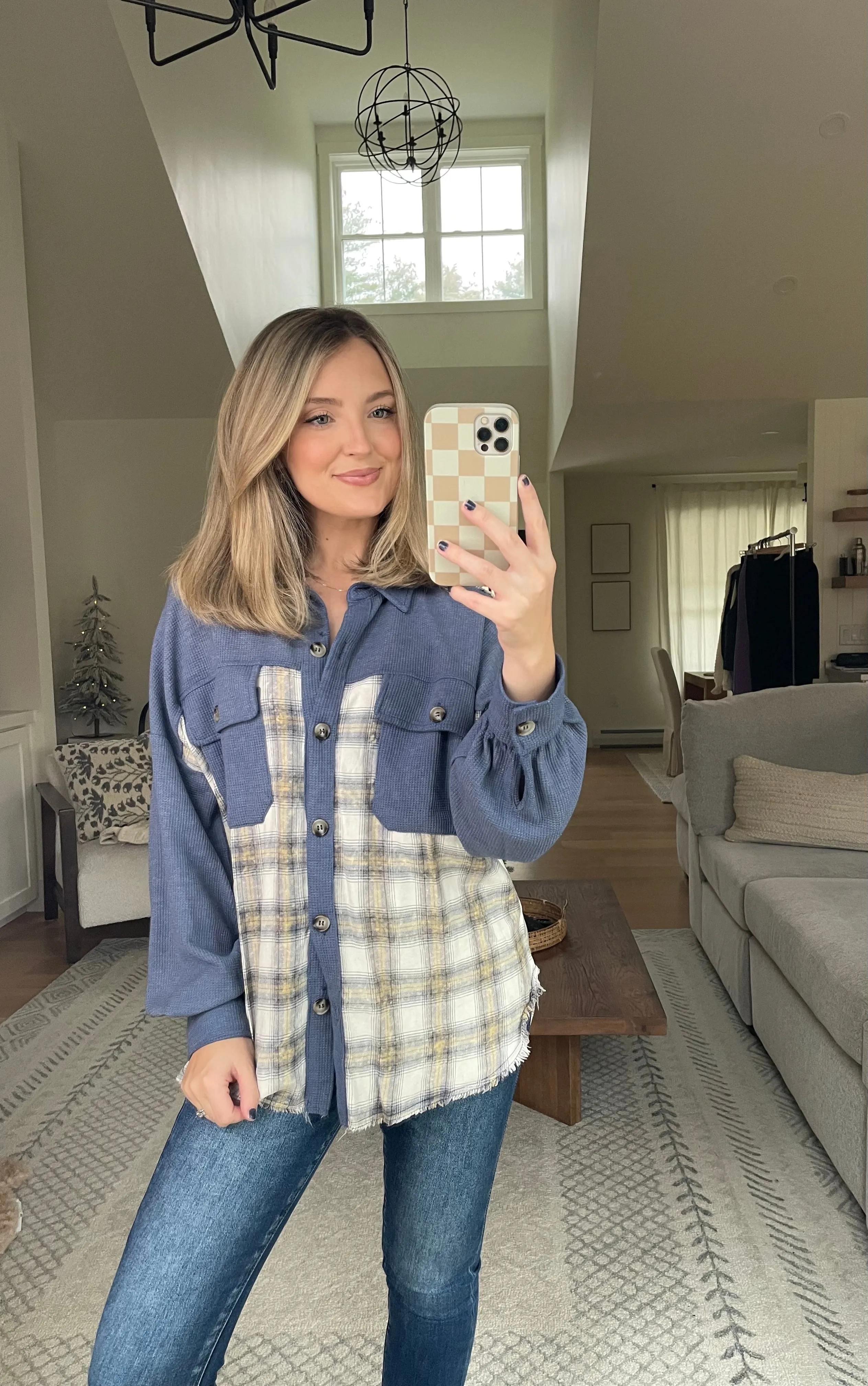Plaid Waffle Mix Vintage Shacket