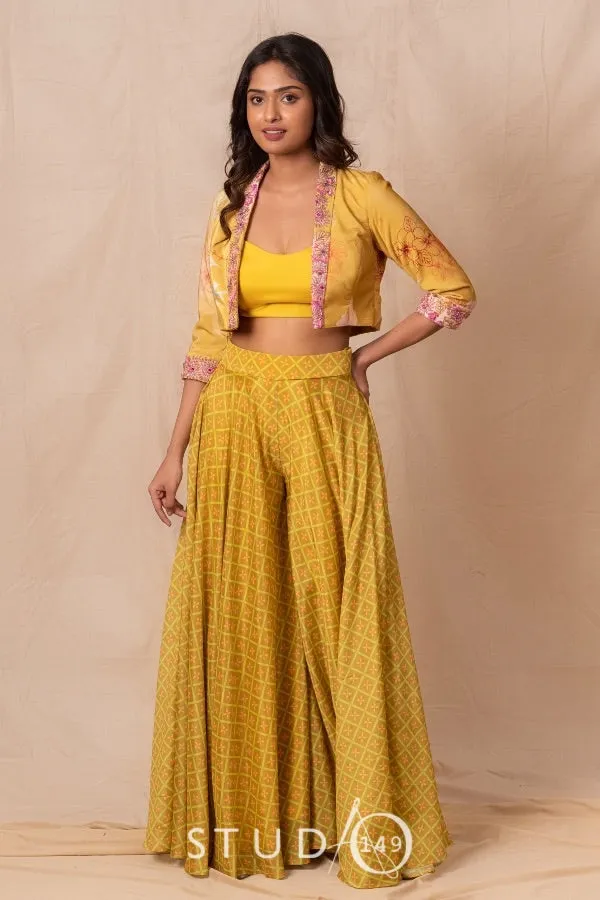 PRINTED DESIGNER JACKET & FLARED PANTS