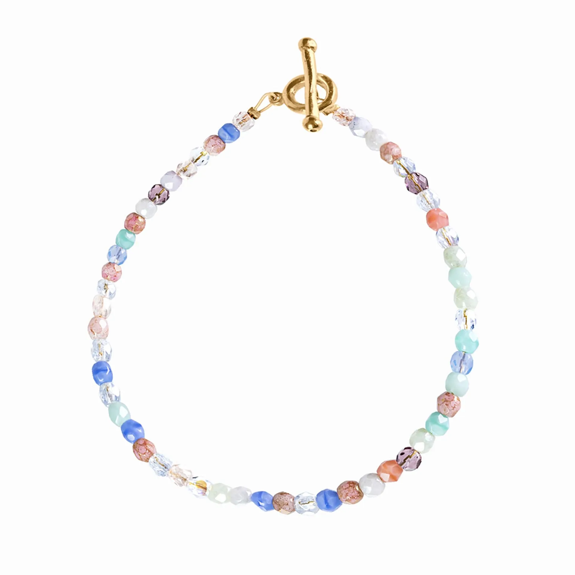Rainbow Glass Beaded Bracelet – Gold Clasp